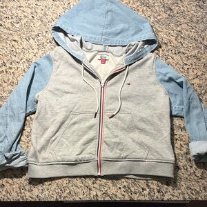 Tommy Hilfiger Gray and Blue Hooded Jean Jacket